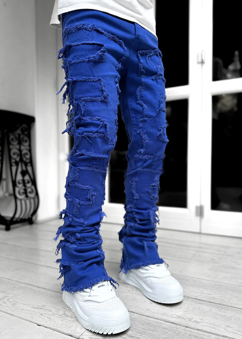 Trousers Individual Patched Pants Long Tight Fit Stacked