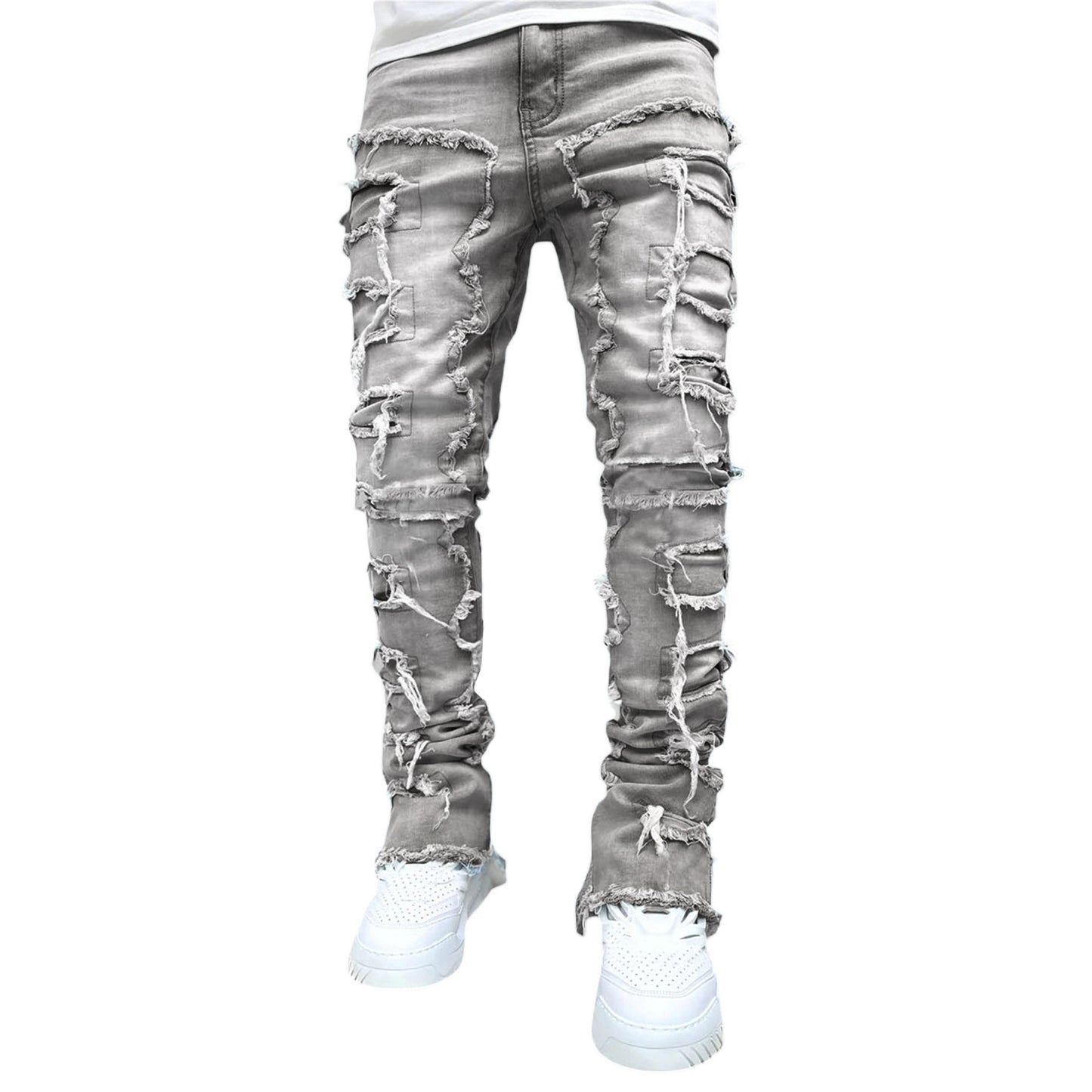 Trousers Individual Patched Pants Long Tight Fit Stacked