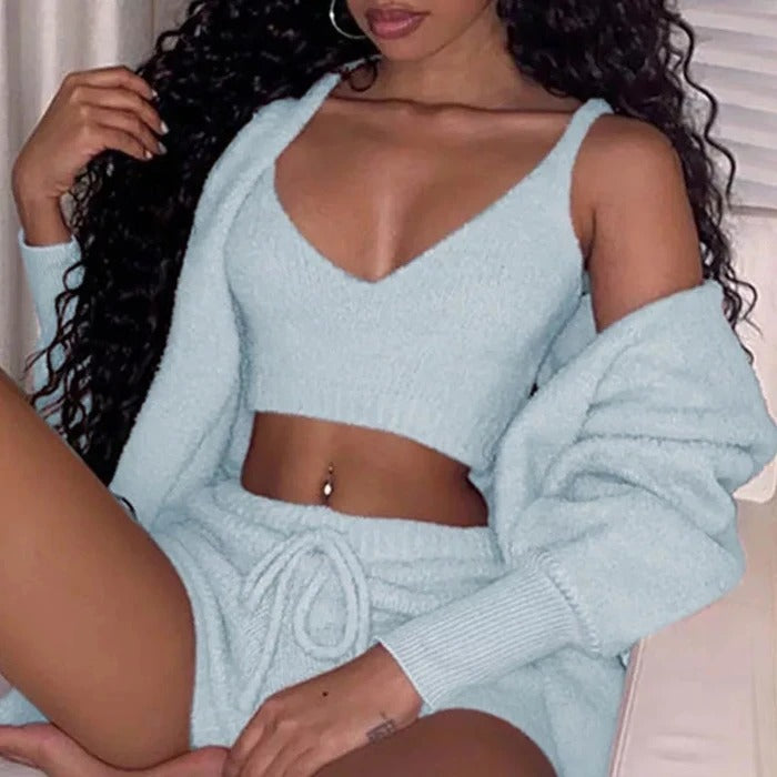 Crop Tank Top And Drawstring Shorts Pajama Set