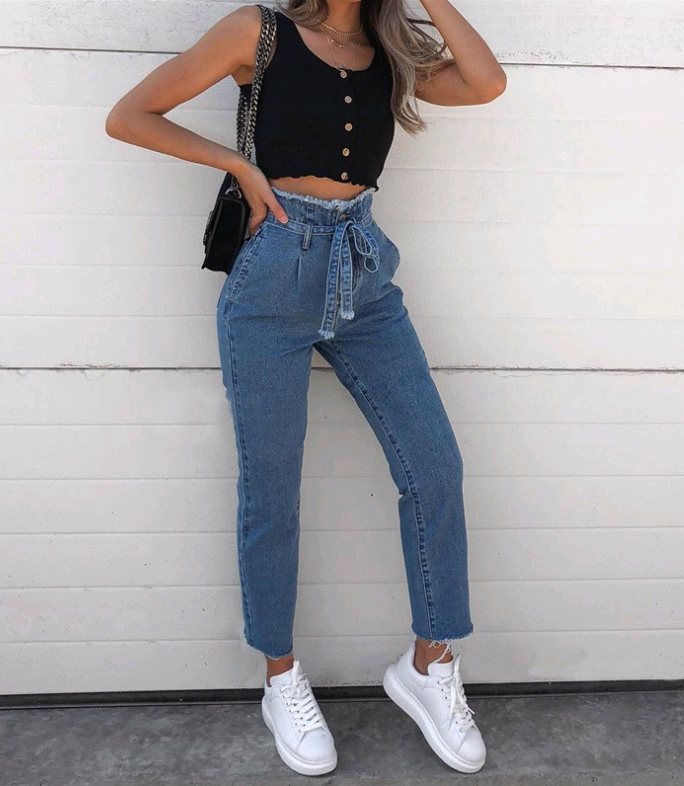 Jeans Flowerbed High Waist Belted Jeans Women