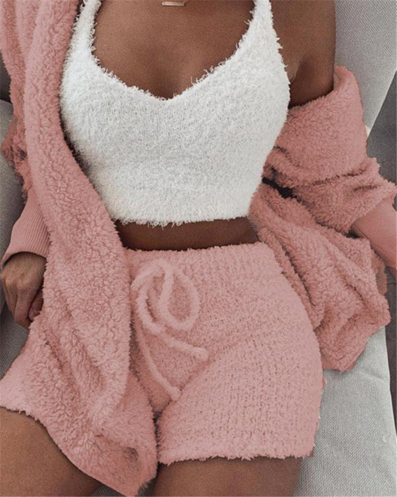 Crop Tank Top And Drawstring Shorts Pajama Set