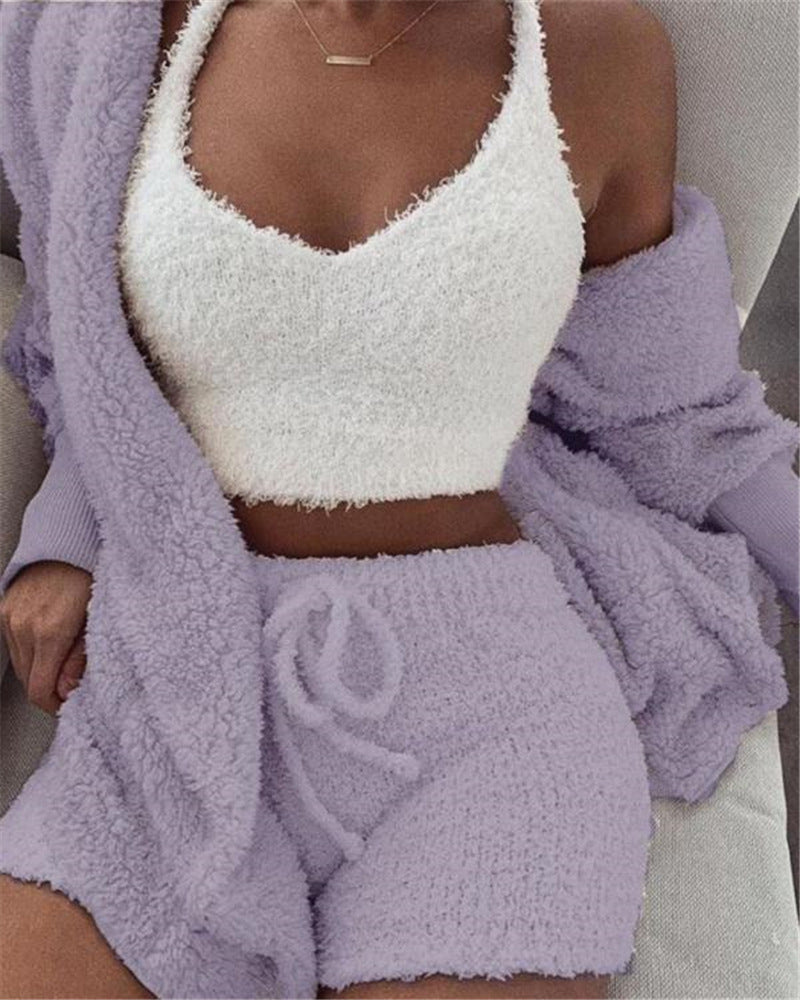 Crop Tank Top And Drawstring Shorts Pajama Set