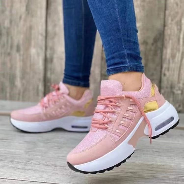 Lace Up Sneakers Women Wedge Heel Running