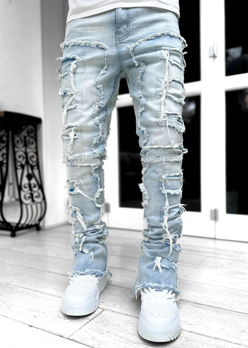 Trousers Individual Patched Pants Long Tight Fit Stacked