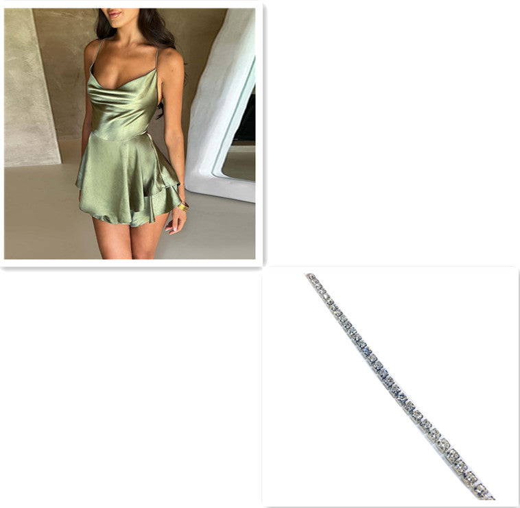 Sexy Suspender Skirt Elegant Slim Strap Satin Backless