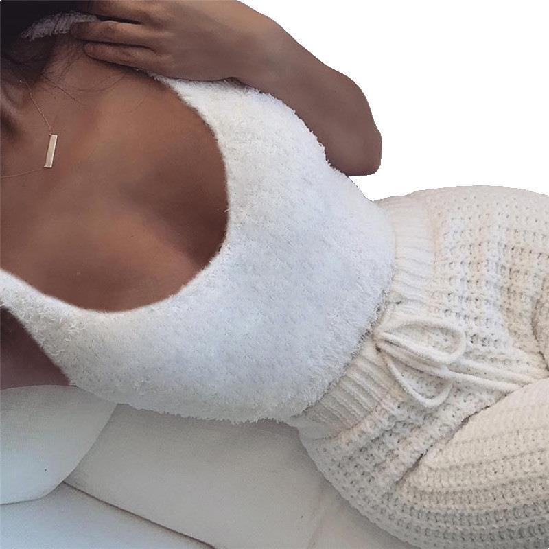 Crop Tank Top And Drawstring Shorts Pajama Set