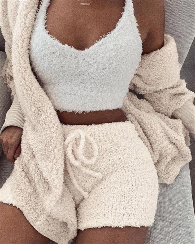 Crop Tank Top And Drawstring Shorts Pajama Set