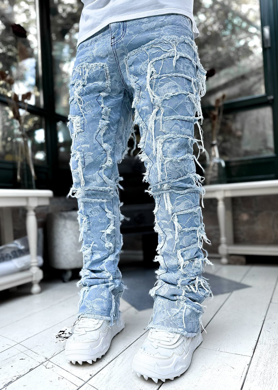 Trousers Individual Patched Pants Long Tight Fit Stacked