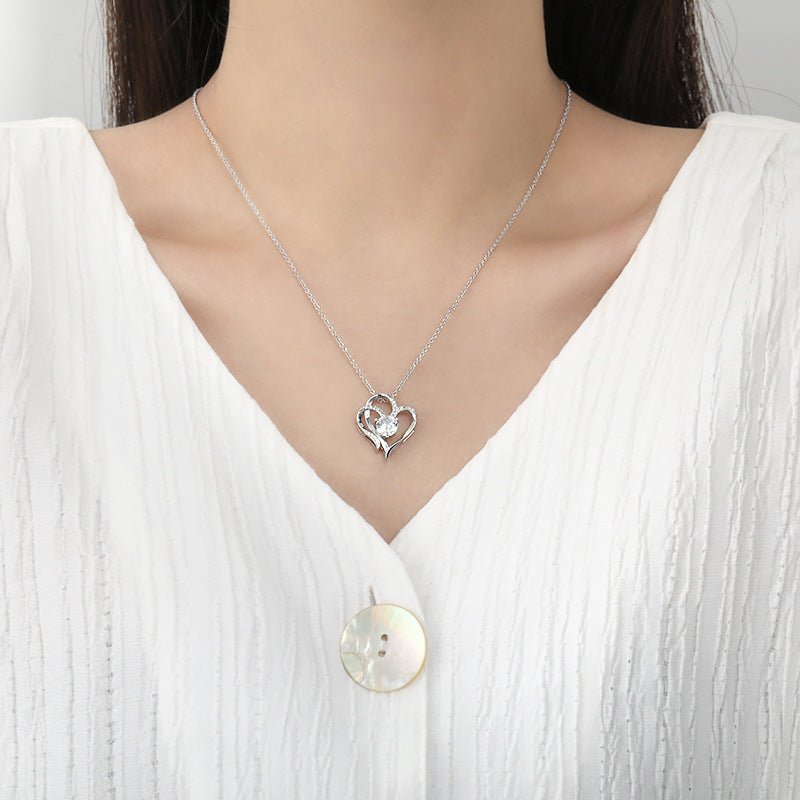 Zircon Double Love Necklace With Rhinestones Ins