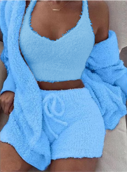 Crop Tank Top And Drawstring Shorts Pajama Set