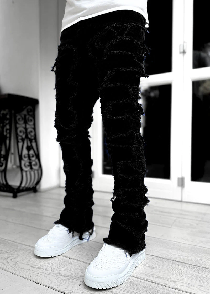 Trousers Individual Patched Pants Long Tight Fit Stacked