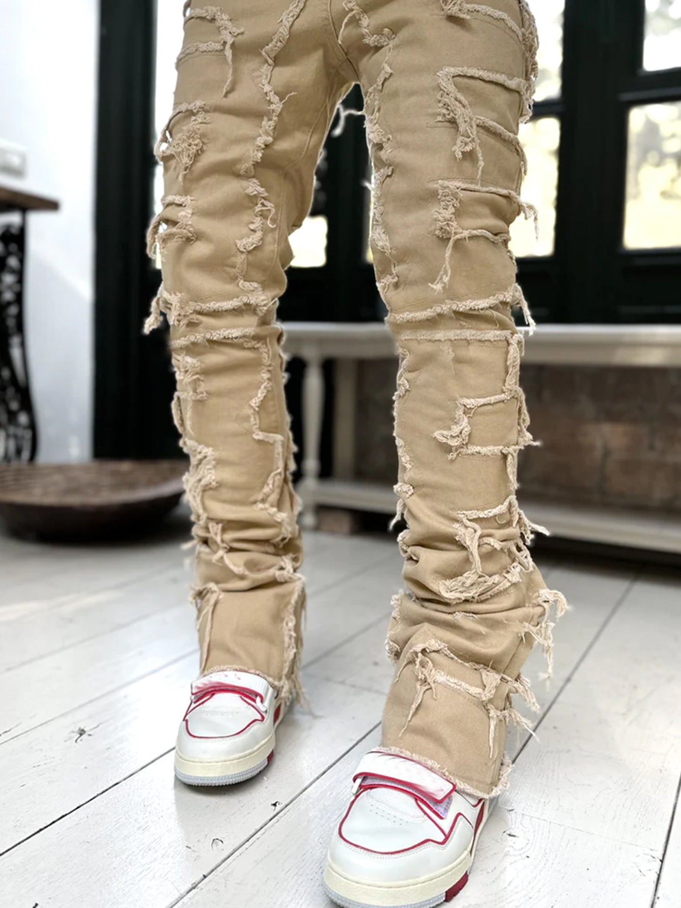 Trousers Individual Patched Pants Long Tight Fit Stacked