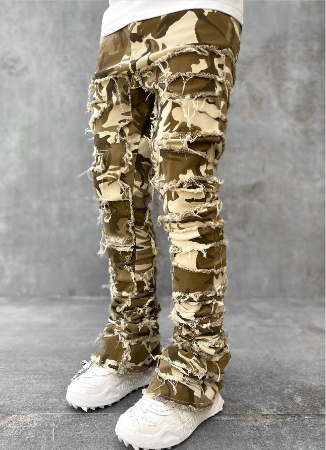 Trousers Individual Patched Pants Long Tight Fit Stacked