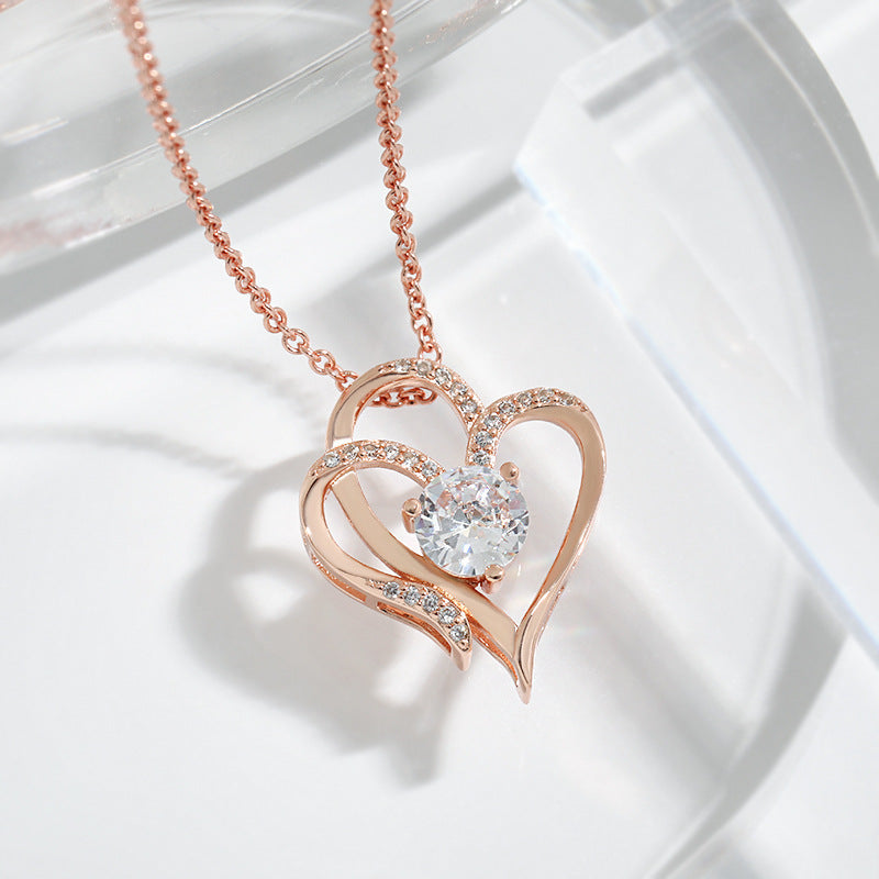 Zircon Double Love Necklace With Rhinestones Ins
