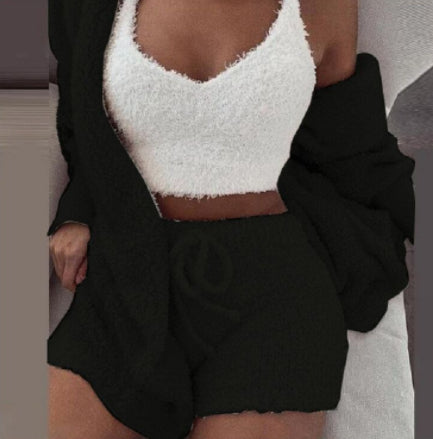 Crop Tank Top And Drawstring Shorts Pajama Set