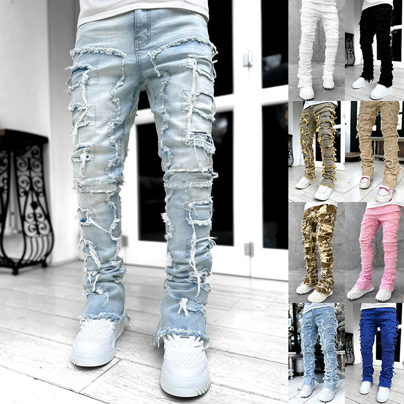 Trousers Individual Patched Pants Long Tight Fit Stacked