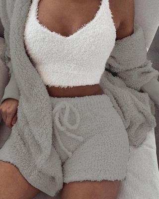 Crop Tank Top And Drawstring Shorts Pajama Set