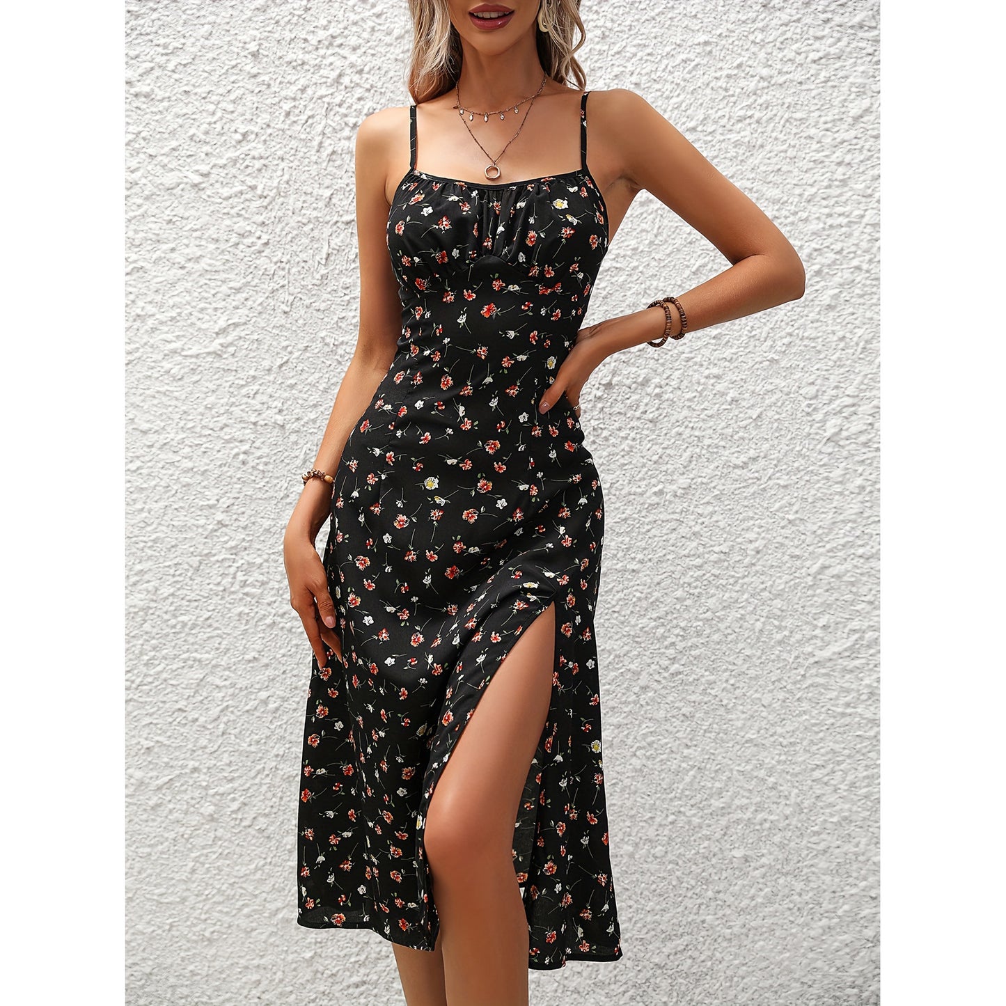 Polka Dot Print Suspender Dress summer Long Dresses