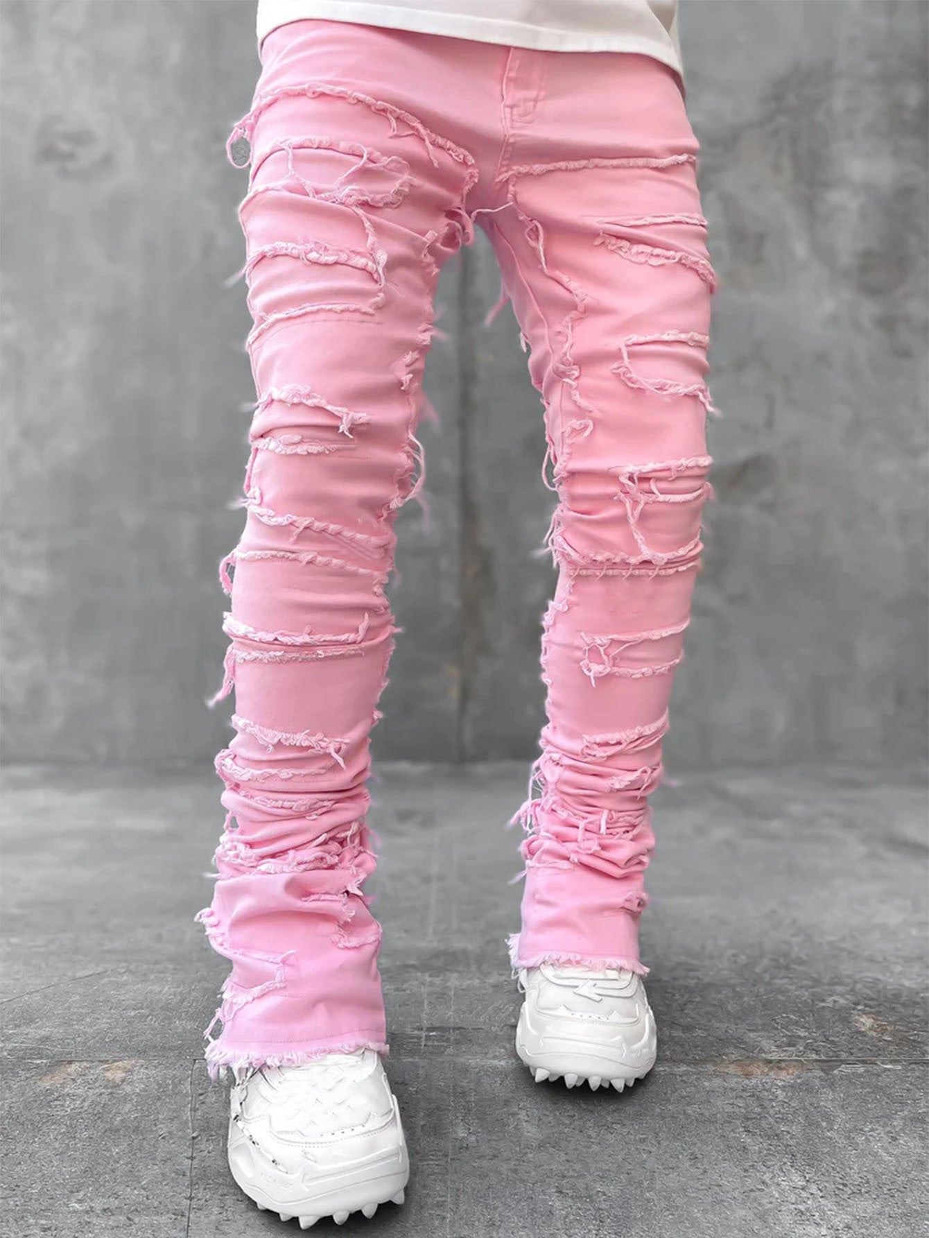 Trousers Individual Patched Pants Long Tight Fit Stacked
