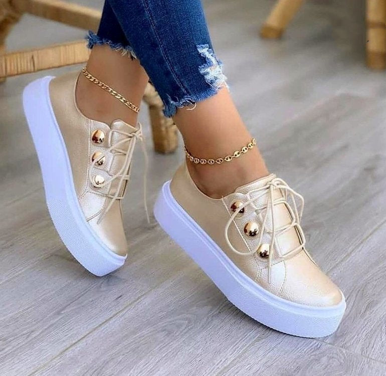 Lace-up Flats Sneakers Women Rivet