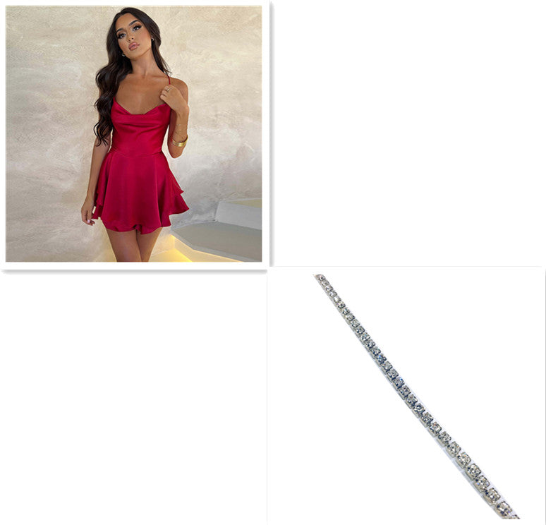 Sexy Suspender Skirt Elegant Slim Strap Satin Backless
