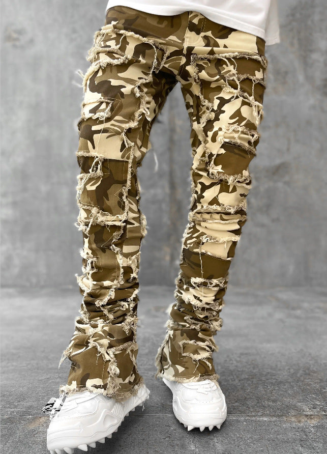 Trousers Individual Patched Pants Long Tight Fit Stacked