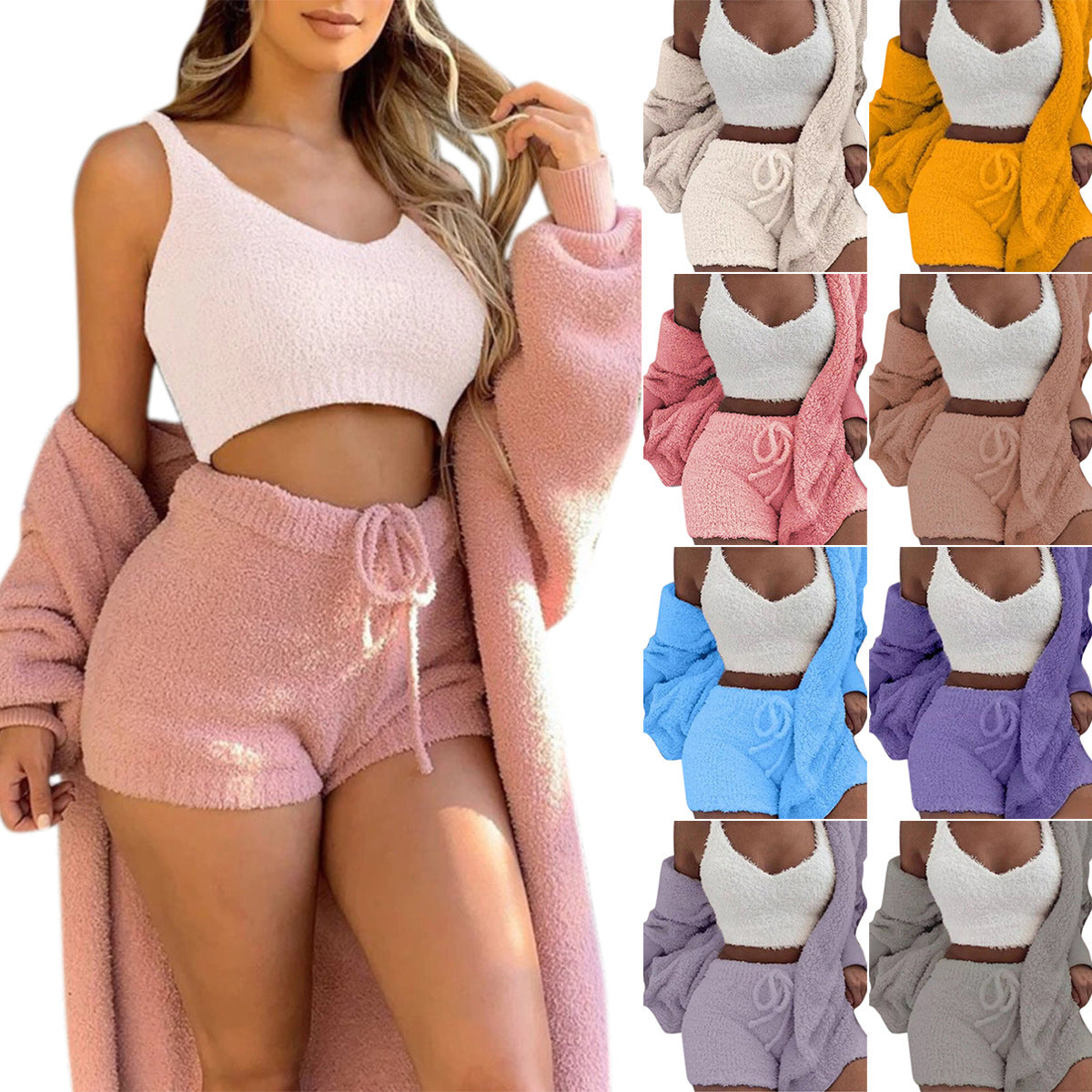 Crop Tank Top And Drawstring Shorts Pajama Set