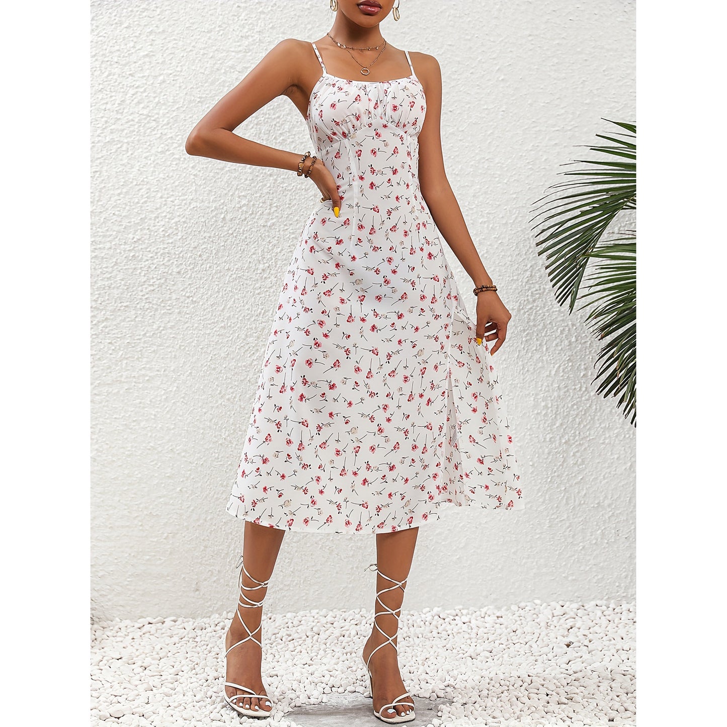 Polka Dot Print Suspender Dress summer Long Dresses