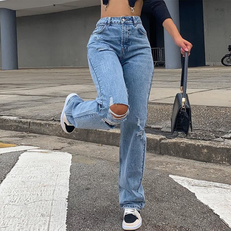 Straight Pants High Waist Clothes Wide Leg Denim Clothing Blue