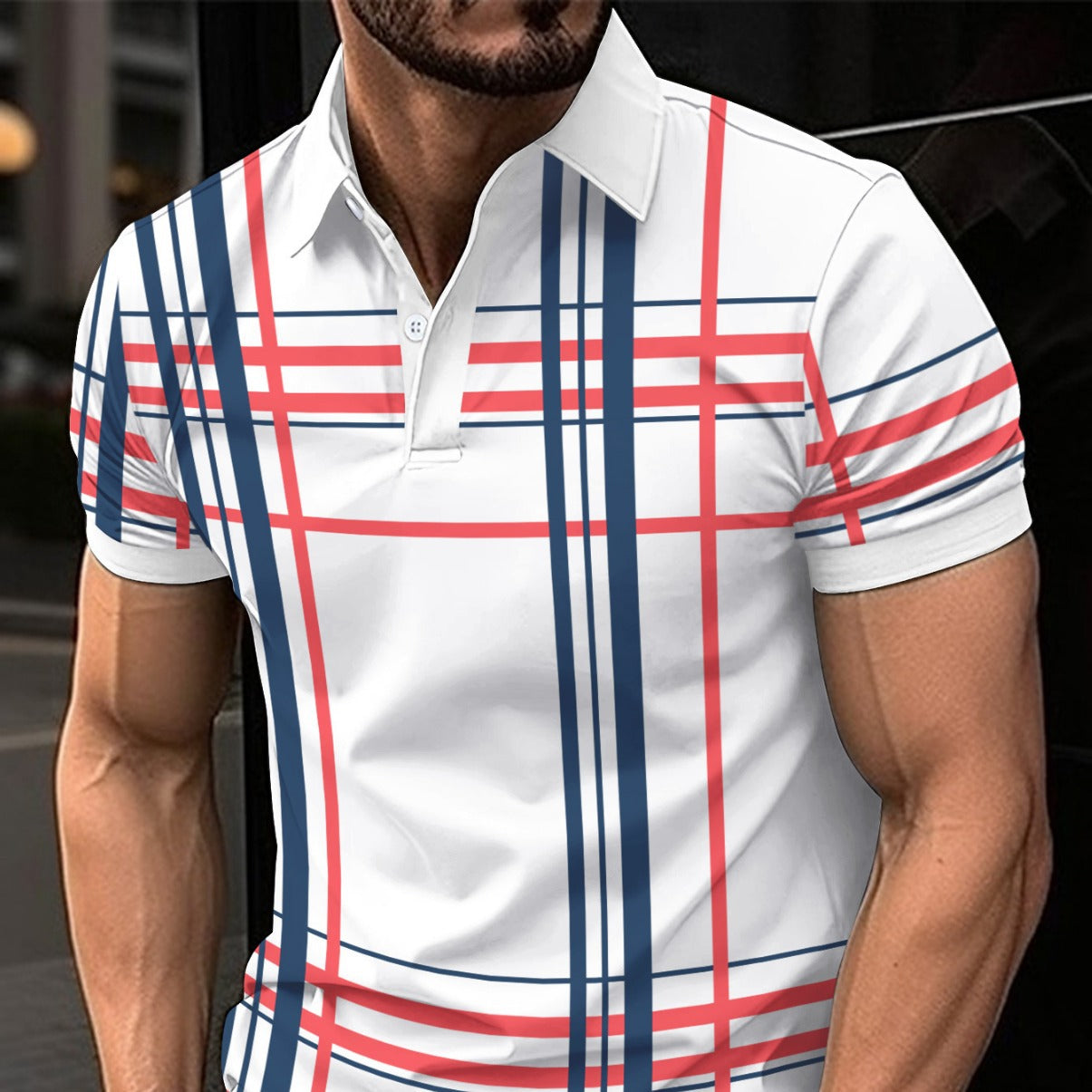 Printed Lapel Button Sport Short Sleeved Shirt