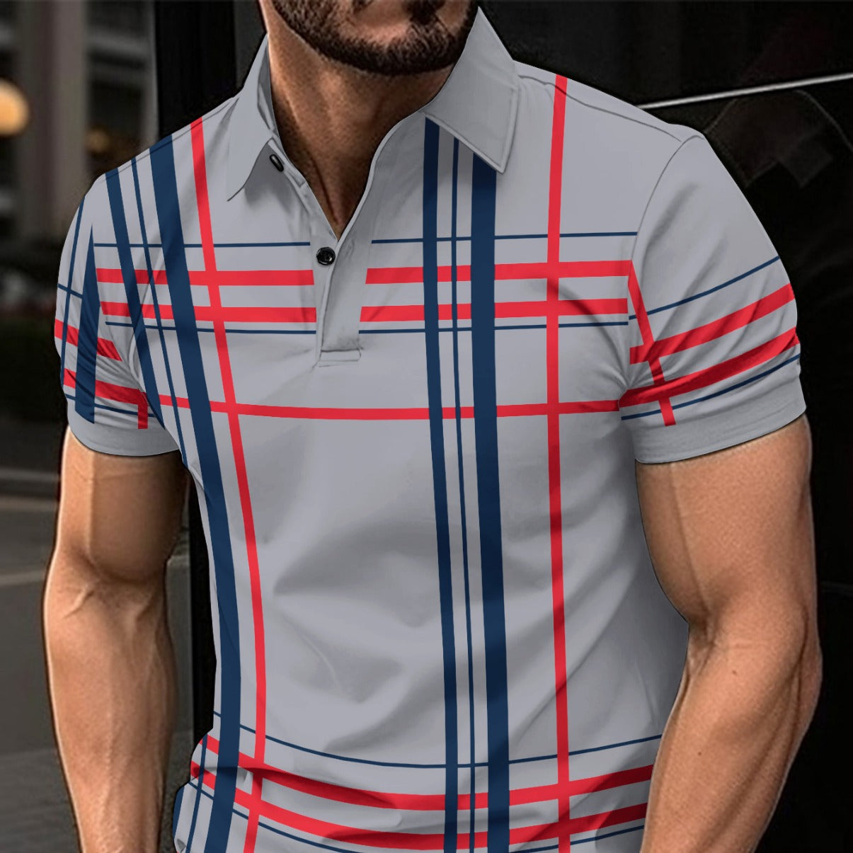 Printed Lapel Button Sport Short Sleeved Shirt