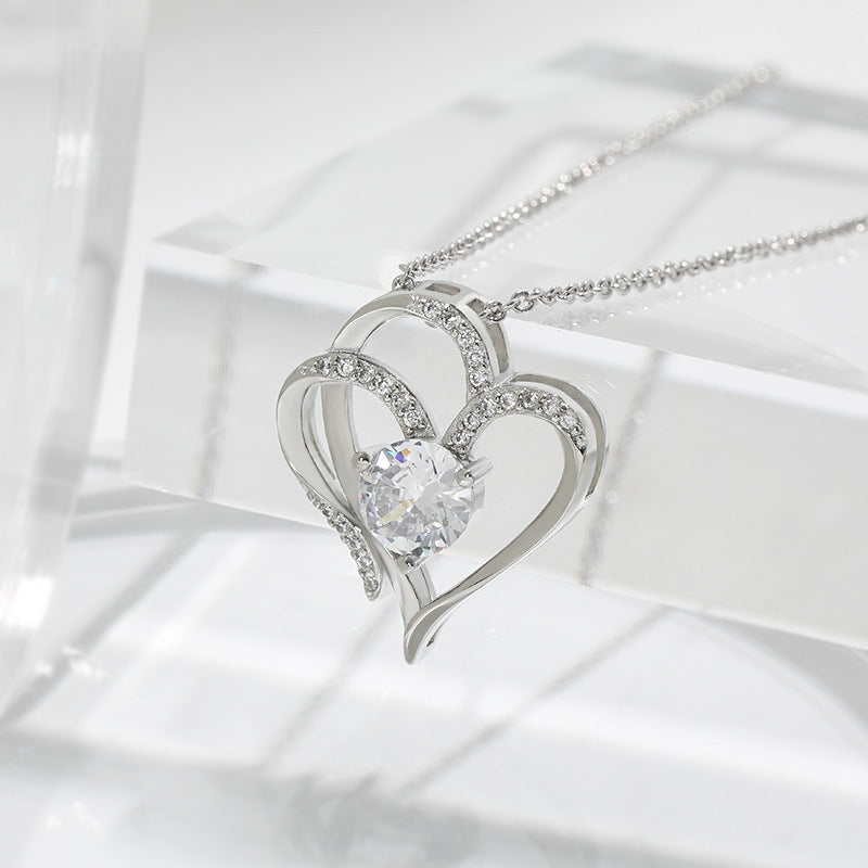 Zircon Double Love Necklace With Rhinestones Ins