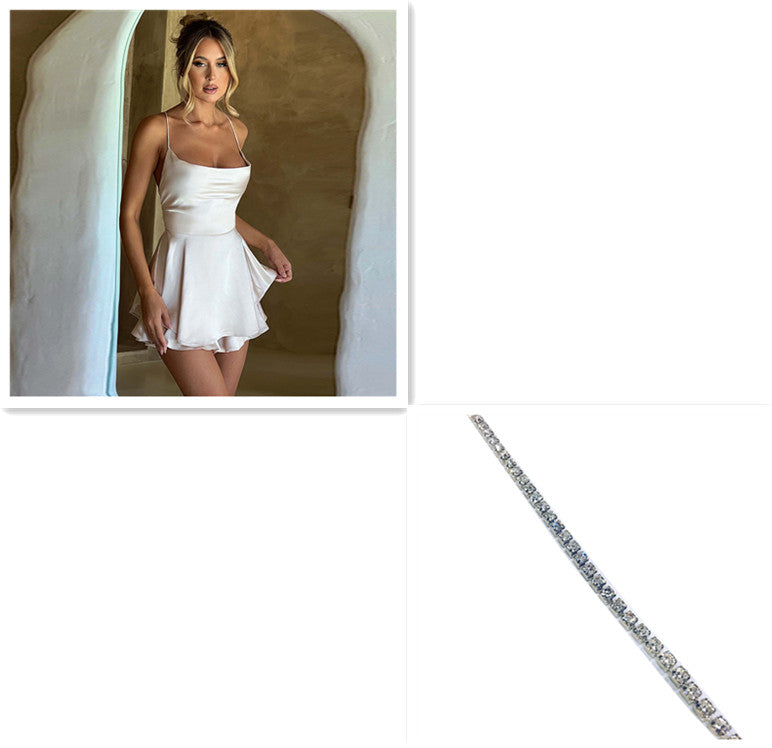 Sexy Suspender Skirt Elegant Slim Strap Satin Backless