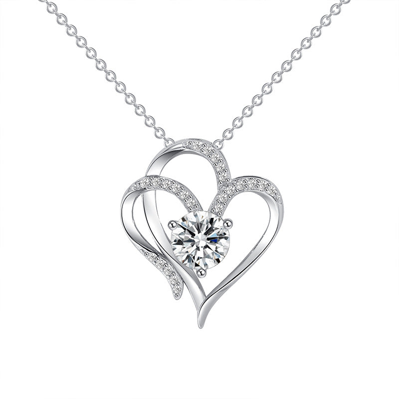 Zircon Double Love Necklace With Rhinestones Ins