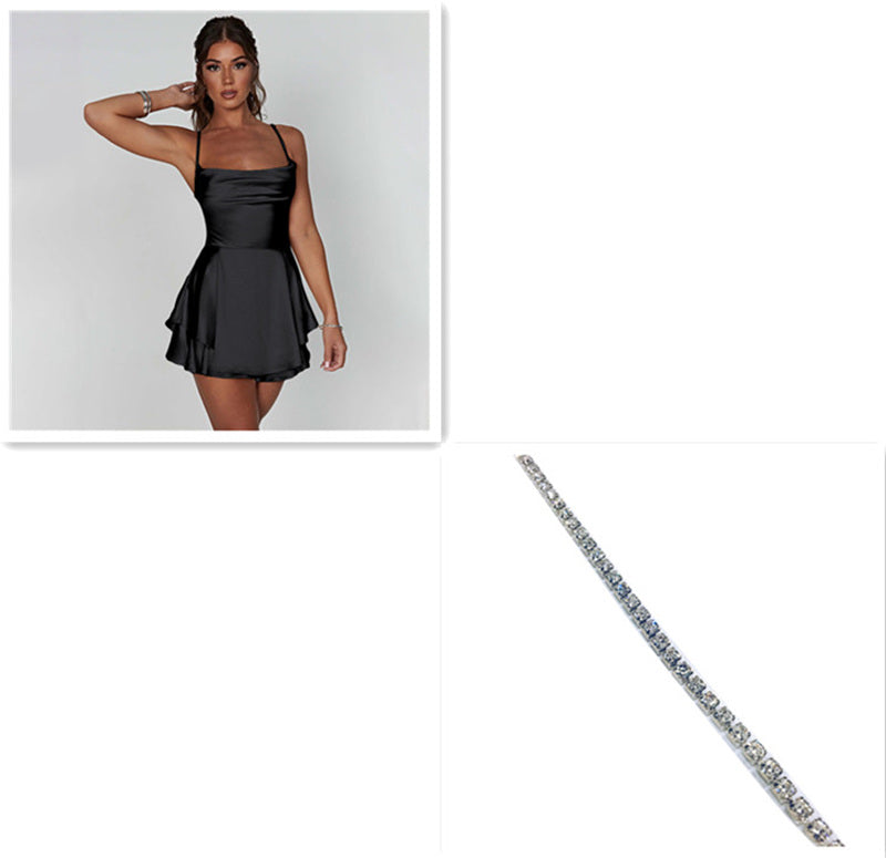 Sexy Suspender Skirt Elegant Slim Strap Satin Backless