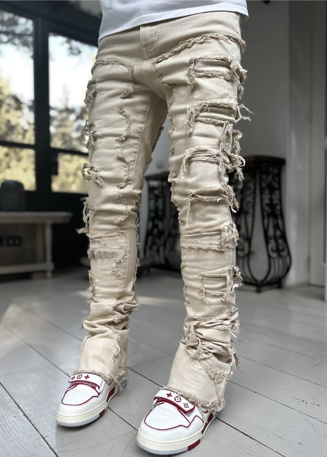 Trousers Individual Patched Pants Long Tight Fit Stacked