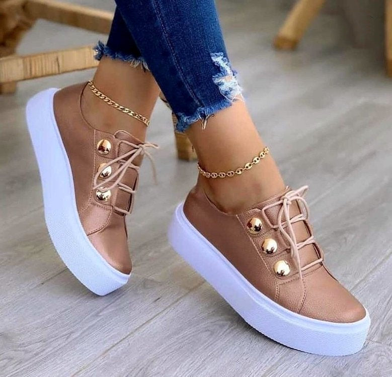 Lace-up Flats Sneakers Women Rivet