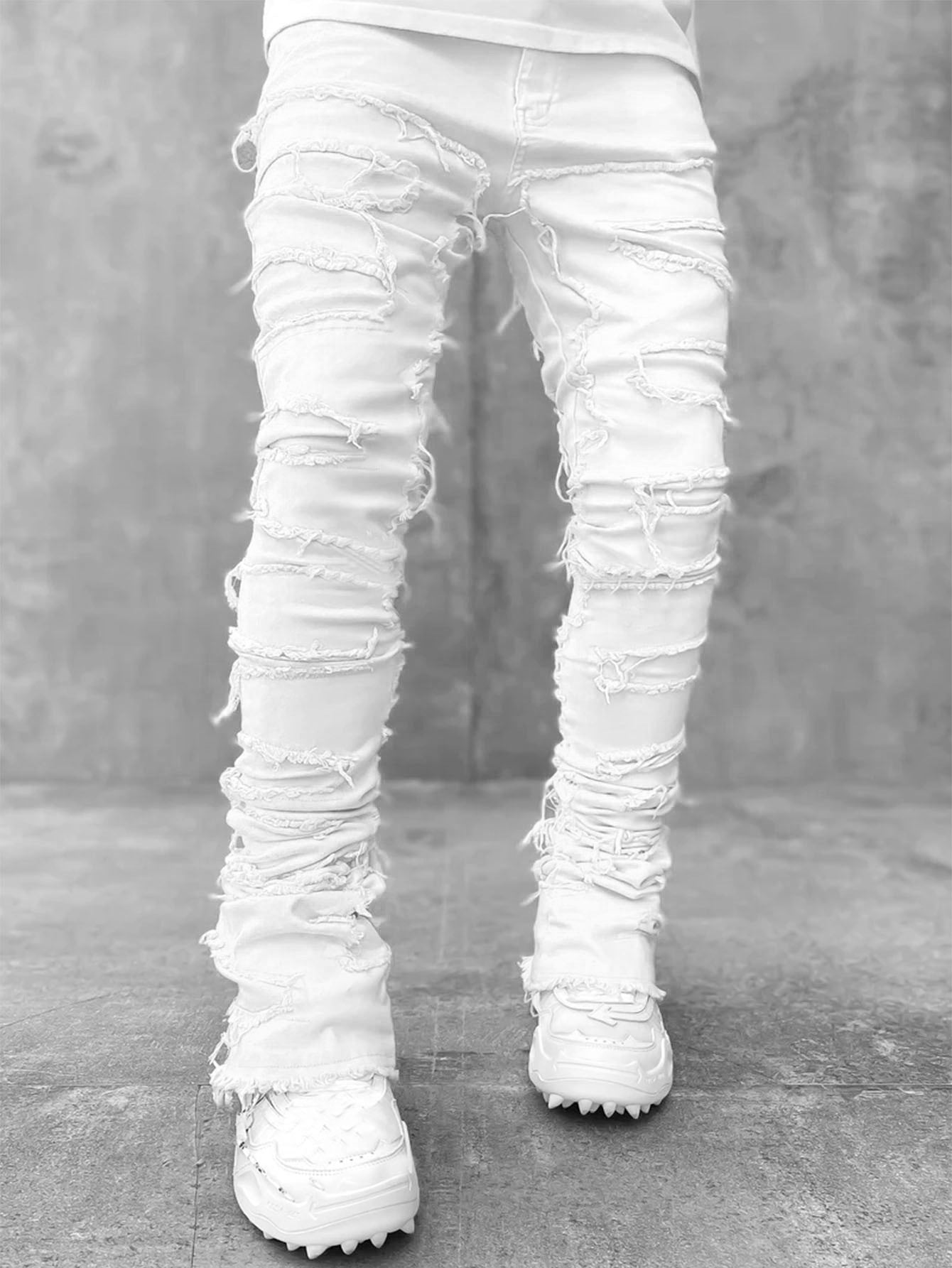 Trousers Individual Patched Pants Long Tight Fit Stacked