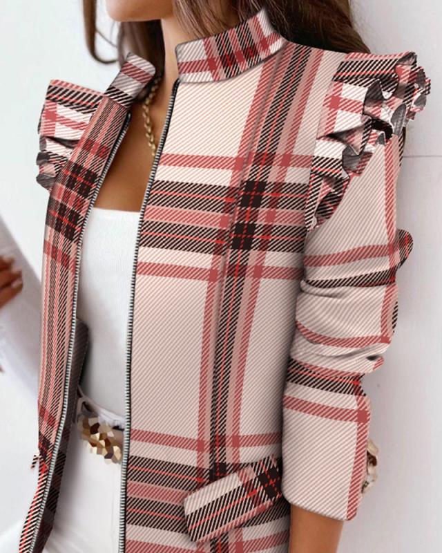 Jaqueta Leopardo Plissado Zip Ombro