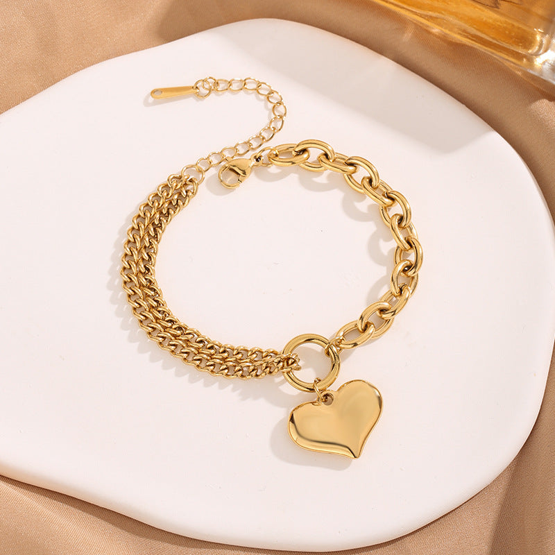 Thick Straps Double-layer Peach Heart Bracelet