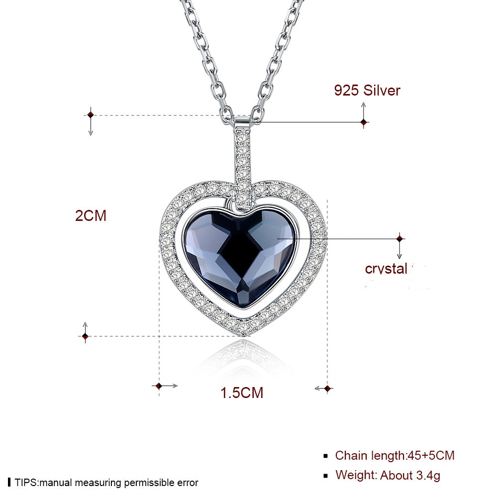 Crystal Necklace Female Sterling Silver Diamond Heart