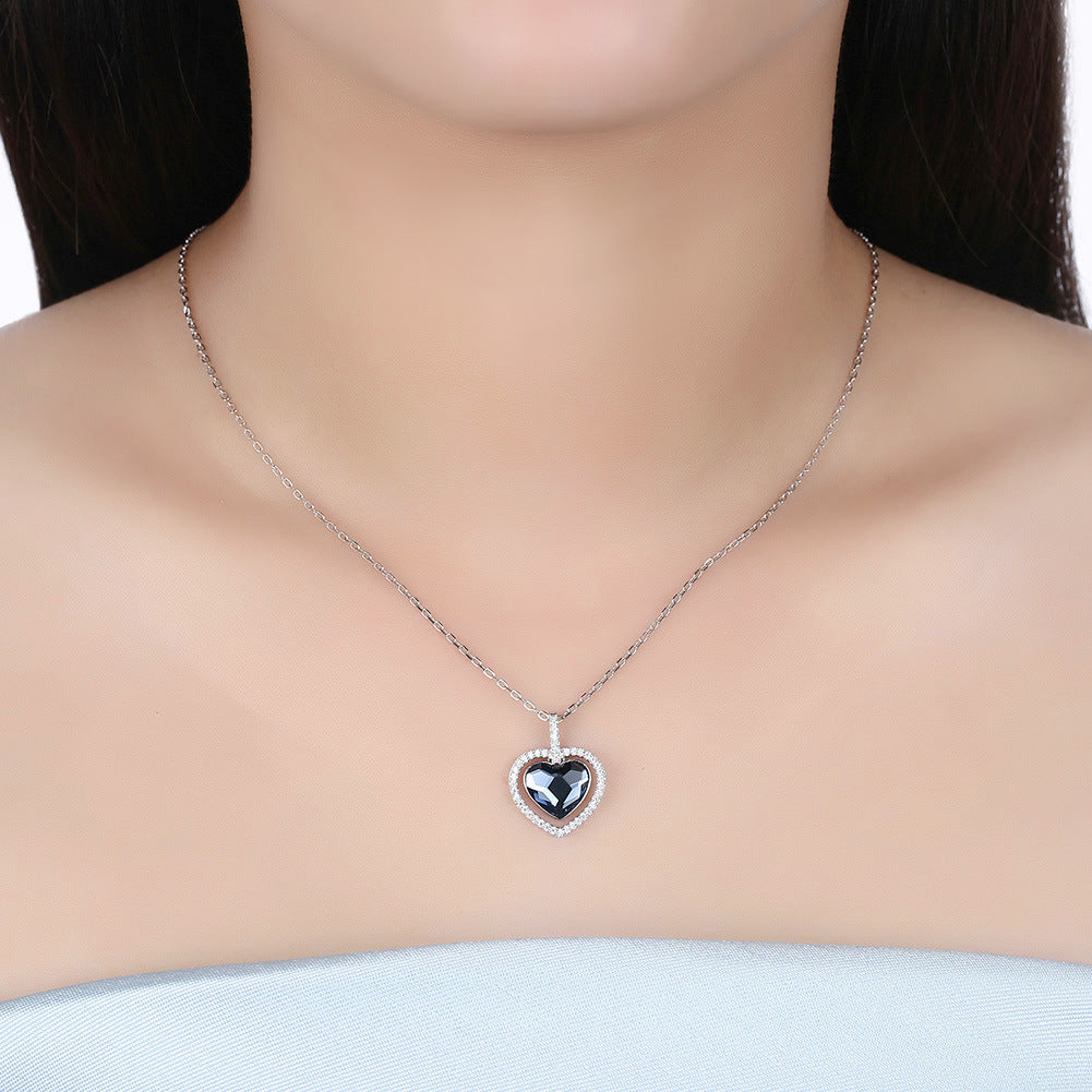 Crystal Necklace Female Sterling Silver Diamond Heart