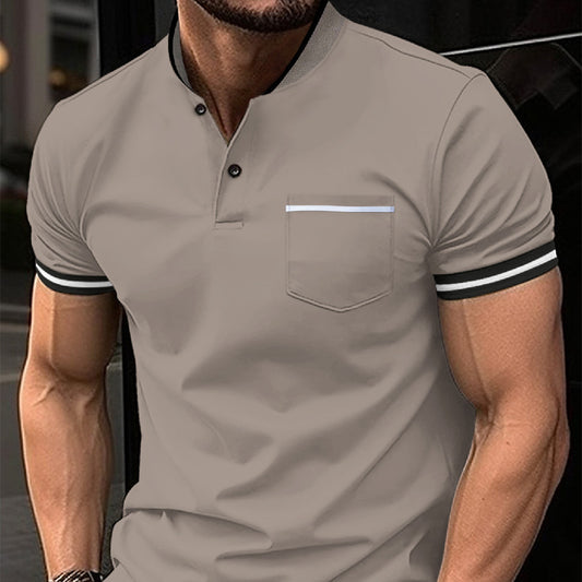 Solid Standing Collar Pocket Short Sleeved