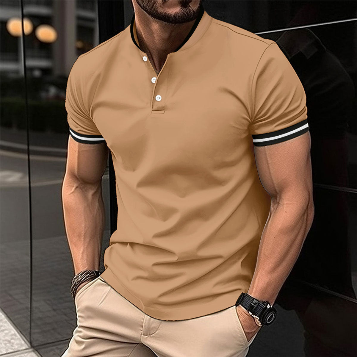 Sports Button Pocket Short Sleeved