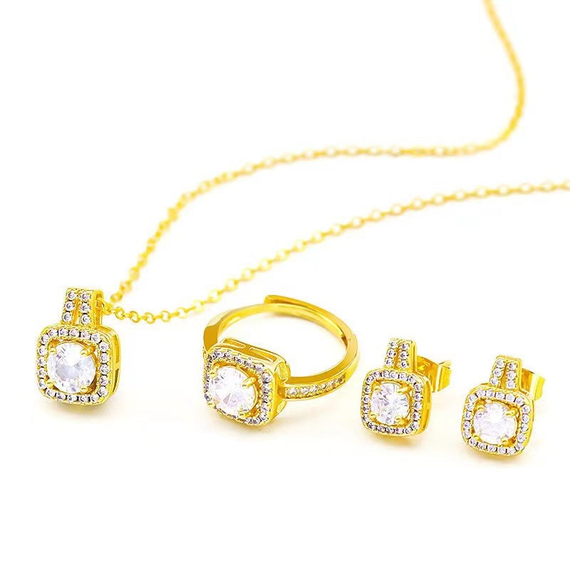 Fashion Jewelry Set Zircon Gem Pendant Chain