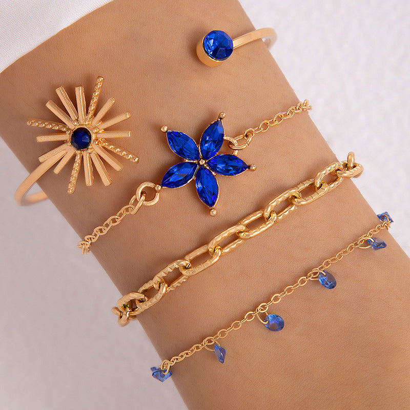 Blue Butterfly Diamond Studded Hollow Four-layer Bracelet