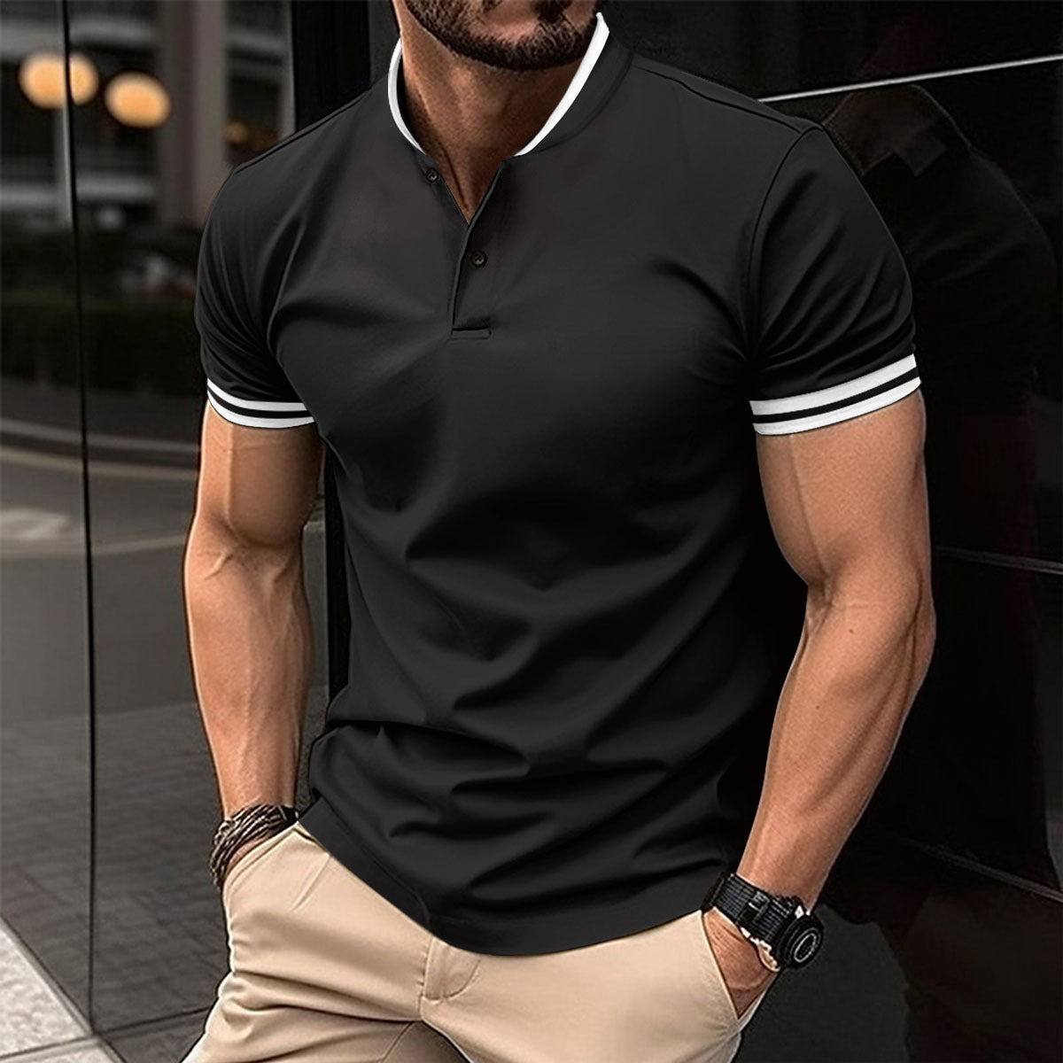 Sports Button Pocket Short Sleeved