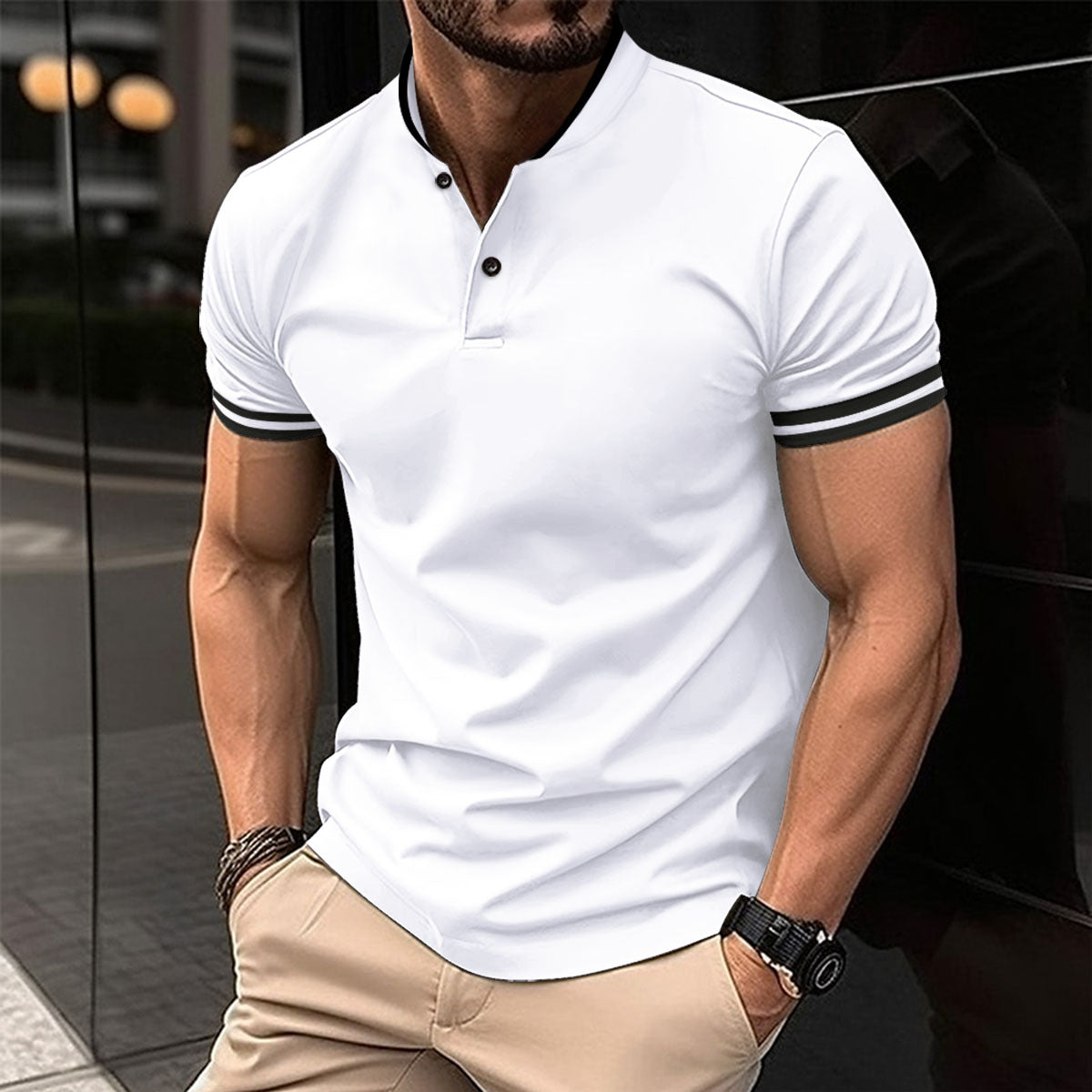 Sports Button Pocket Short Sleeved