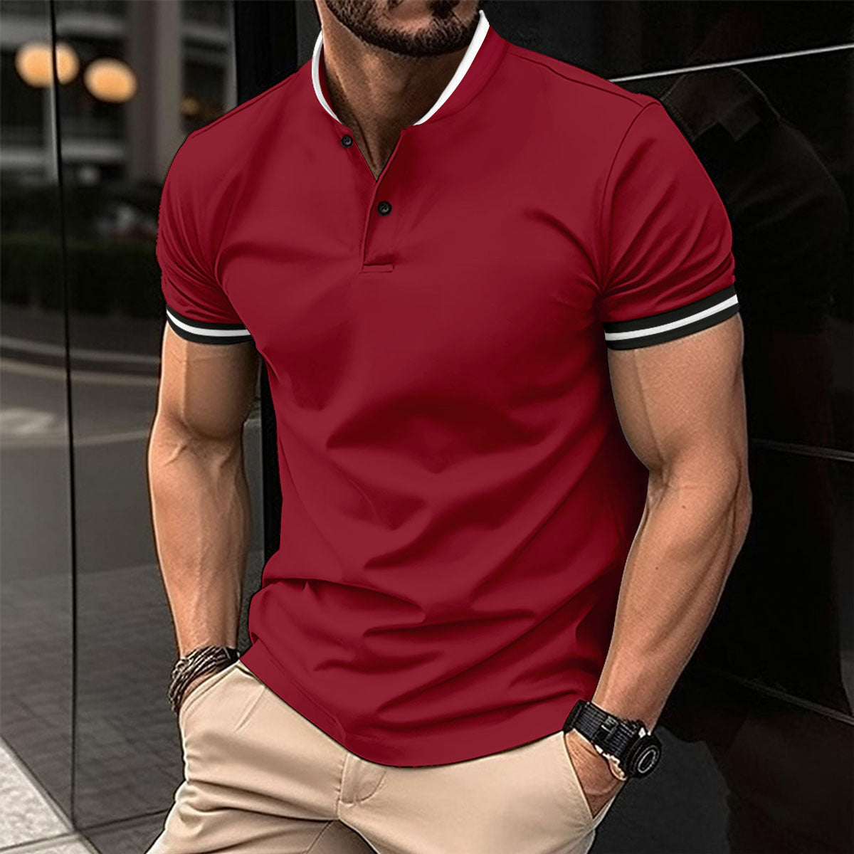 Sports Button Pocket Short Sleeved